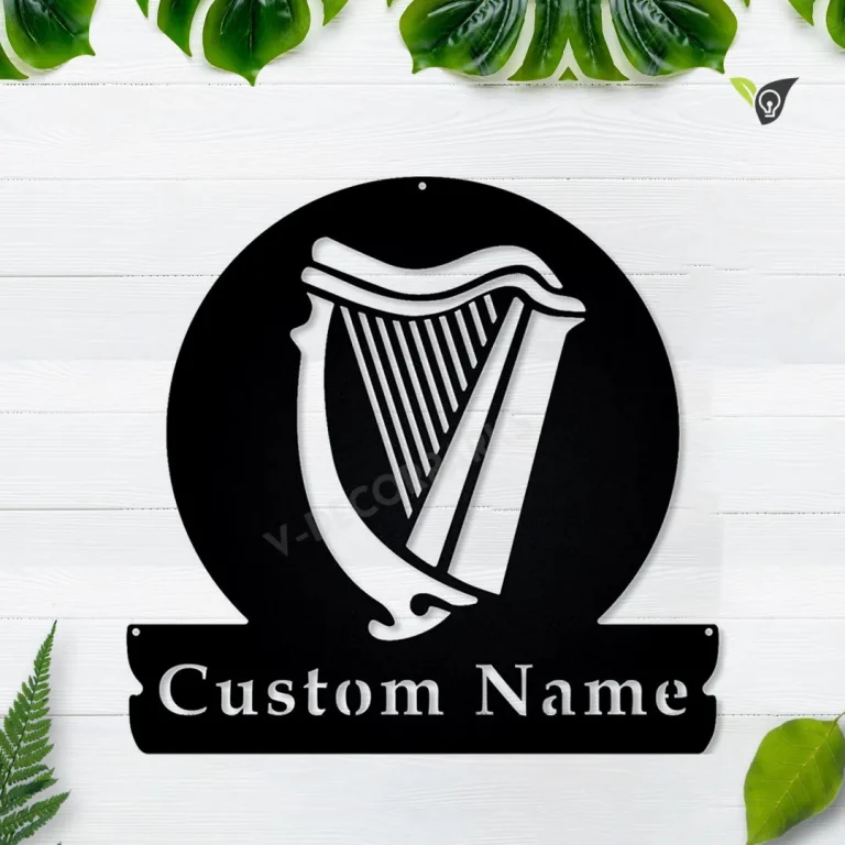 Personalized Celtic Harp Monogram Metal Sign Art, Custom Celtic Harp Metal Sign, Celtic Harp Gifts For Birthday, Music Gift