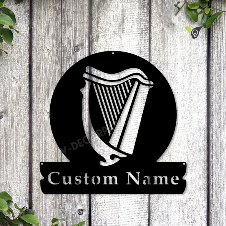 Personalized Celtic Harp Monogram Metal Sign Art, Custom Celtic Harp Metal Sign, Celtic Harp Gifts For Birthday, Music Gift