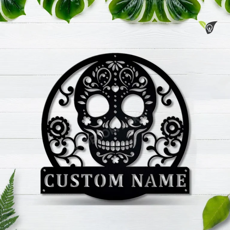 Personalized Sugar Skull Metal Sign Art, Custom Sugar Skull Monogram Metal Sign, Sugar Skull Gifts Funny, Hobbie Gift, Birthday Gift