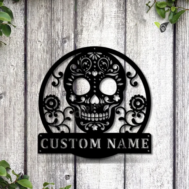Personalized Sugar Skull Metal Sign Art, Custom Sugar Skull Monogram Metal Sign, Sugar Skull Gifts Funny, Hobbie Gift, Birthday Gift