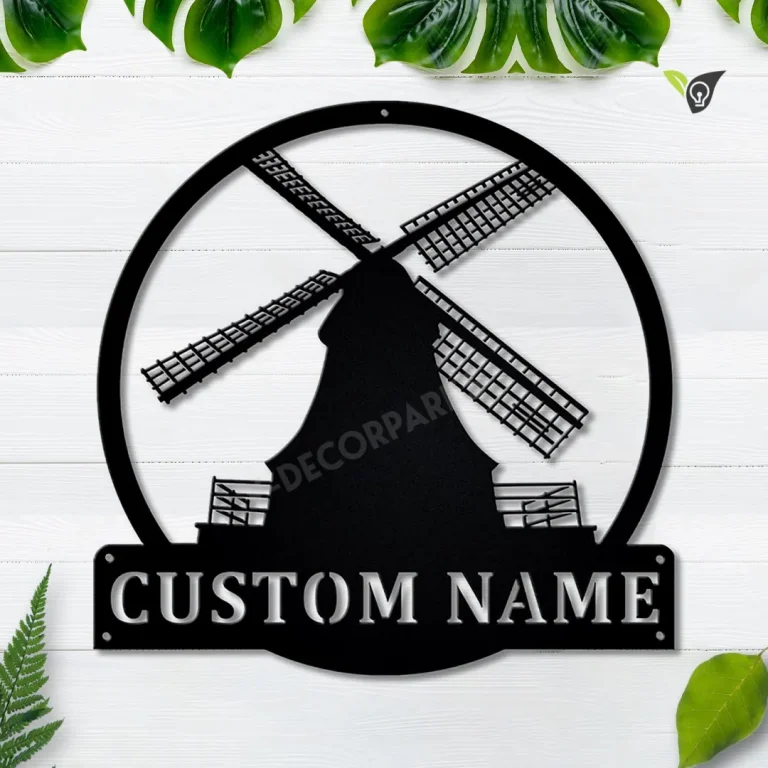 Personalized Windmill Monogram Metal Sign Art, Custom Windmill Metal Wall Art, Windmill Gift, Housewarming Outdoor Metal Sign