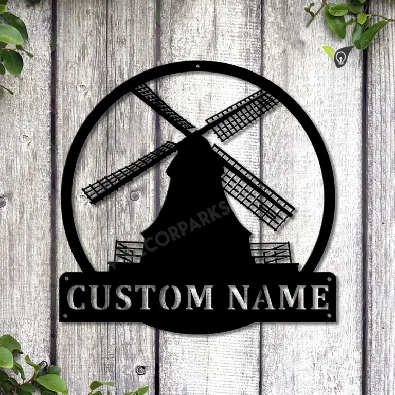 Personalized Windmill Monogram Metal Sign Art, Custom Windmill Metal Wall Art, Windmill Gift, Housewarming Outdoor Metal Sign