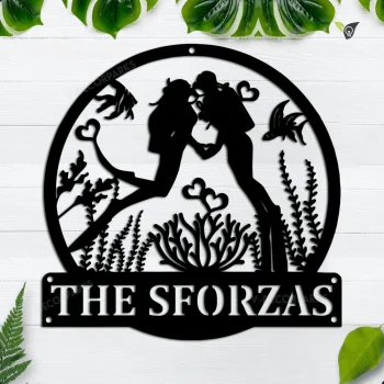Personalized Couple Scuba Diving Monogram Metal Sign Art, Custom Scuba Diving Sport Metal Sign, Hobbie Gifts, Sport Gift, Birthday Gift
