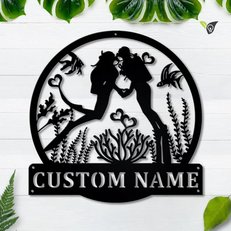 Personalized Couple Scuba Diving Monogram Metal Sign Art, Custom Scuba Diving Sport Metal Sign, Hobbie Gifts, Sport Gift, Birthday Gift