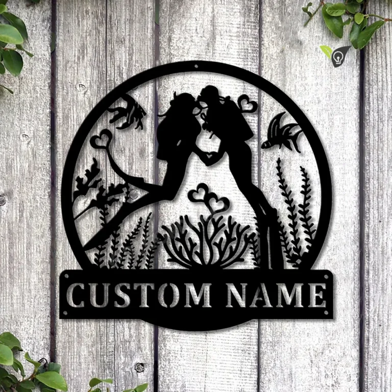 Personalized Couple Scuba Diving Monogram Metal Sign Art, Custom Scuba Diving Sport Metal Sign, Hobbie Gifts, Sport Gift, Birthday Gift