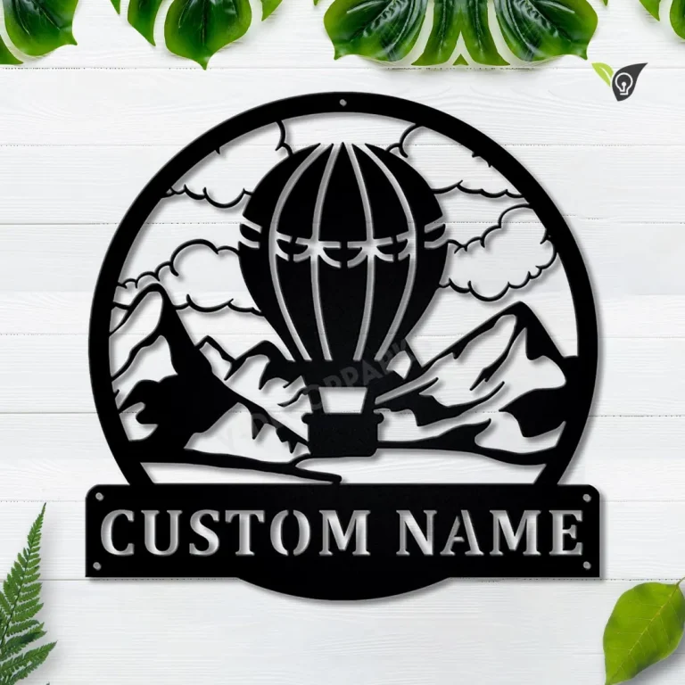 Personalized Air Balloon Monogram Metal Sign Art, Custom Air Balloon Metal Sign, Air Balloon Lover Sign Decoration For Living Room