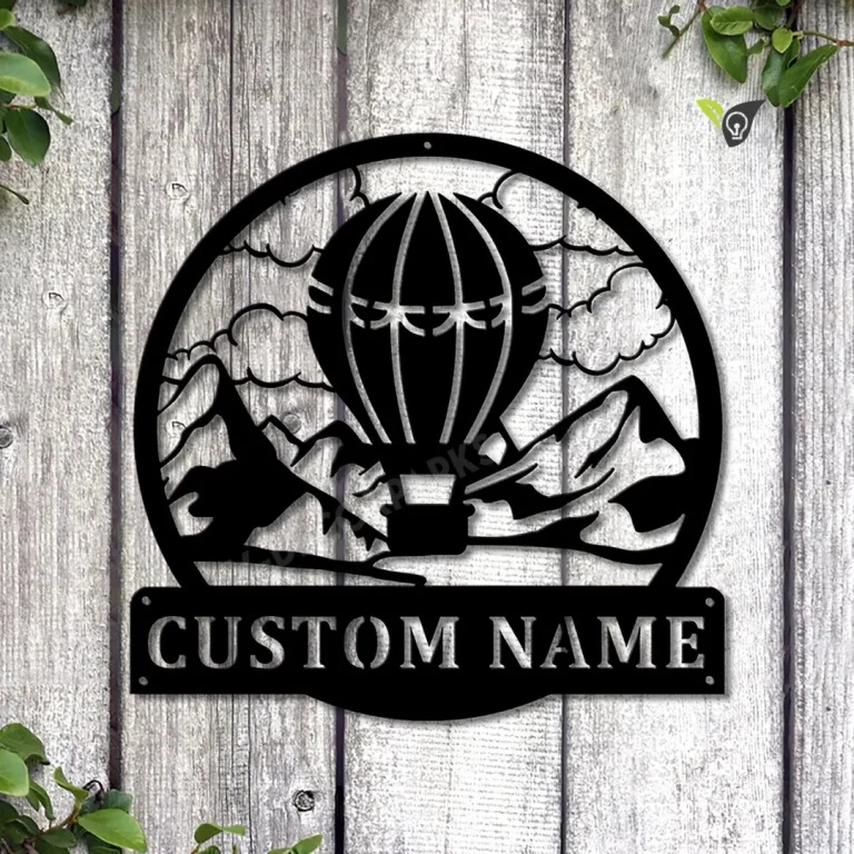 Personalized Air Balloon Monogram Metal Sign Art, Custom Air Balloon Metal Sign, Air Balloon Lover Sign Decoration For Living Room