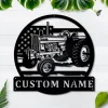 Personalized Usa Farm Tractor Metal Sign Art, Custom Usa Farm Tractor Monogram Metal Sign, Farmer Gift, Decor Decoration