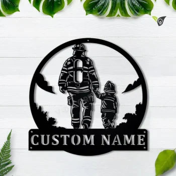 Personalized Firefighter Father And Son Metal Sign Art, Firefighter Father And Son Monogram Metal Sign, Firefighter Gifts, Job Gift