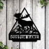 Personalized Moose Triangle Metal Sign Art, Custom Moose Triangle Metal Wall Art, Housewarming Outdoor Metal Sign