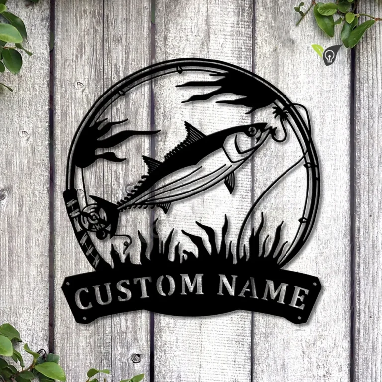 Personalized Skipjack Tuna Fishing Fish Pole Metal Sign Art, Custom Tuna Fishing Metal Sign, Tuna Fishing Funny, Tuna Fishing Gift