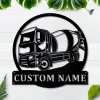 Personalized Cement Mixer Truck Monogram Metal Sign Art, Custom Cement Mixer Truck Metal Wall Art, Housewarming Outdoor Metal Sign