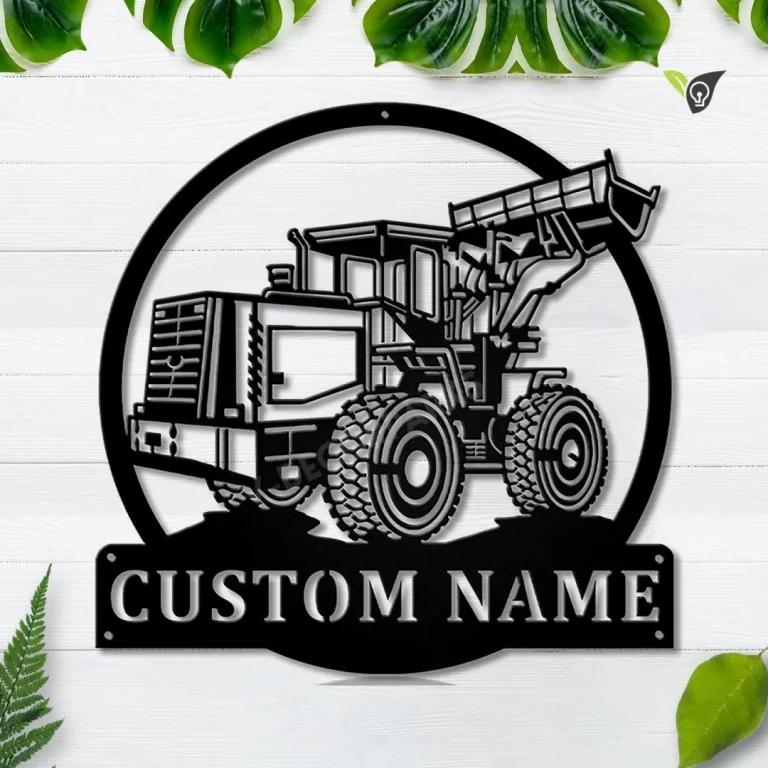 Personalized Loader Bulldozer Monogram Metal Sign Art, Custom Loader Bulldozer Metal Wall Art, Housewarming Outdoor Metal Sign