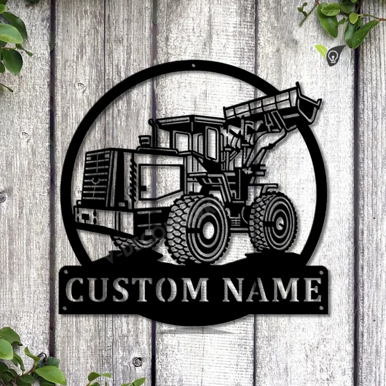 Personalized Loader Bulldozer Monogram Metal Sign Art, Custom Loader Bulldozer Metal Wall Art, Housewarming Outdoor Metal Sign