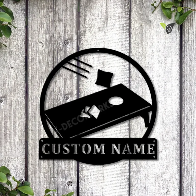 Personalized Cornhole Monogram Metal Sign Art, Custom Cornhole Metal Sign, Cornhole Lover Sign Decoration For Living Room
