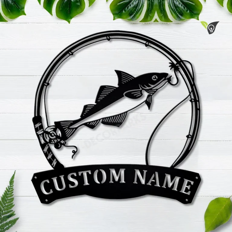 Personalized Haddock Fishing Fish Pole Metal Sign Art, Custom Haddock Fishing Monogram Metal Sign, Fishing Gifts, Hobbie Gift