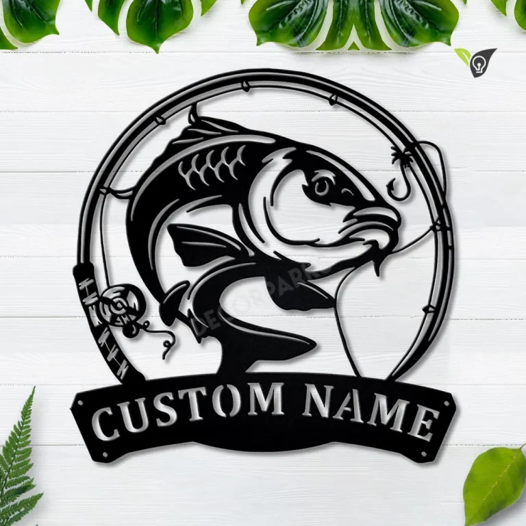 Personalized Carp Fishing Fish Pole Metal Sign Art, Custom Carp Fishing Metal Sign, Carp Fishing Gift, Decor Decoration, Birthday Gift