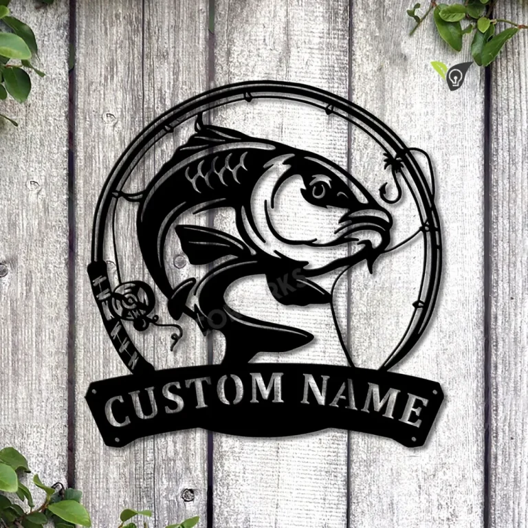 Personalized Carp Fishing Fish Pole Metal Sign Art, Custom Carp Fishing Metal Sign, Carp Fishing Gift, Decor Decoration, Birthday Gift