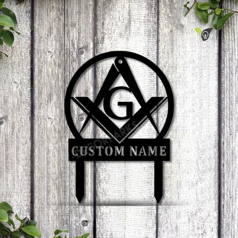 Masonic Freemasonry Monogram Metal Yard Art, Masonic Metal Yard Art, Farmhouse Decor, Office Wall Art, Housewarming Outdoor Metal Sign