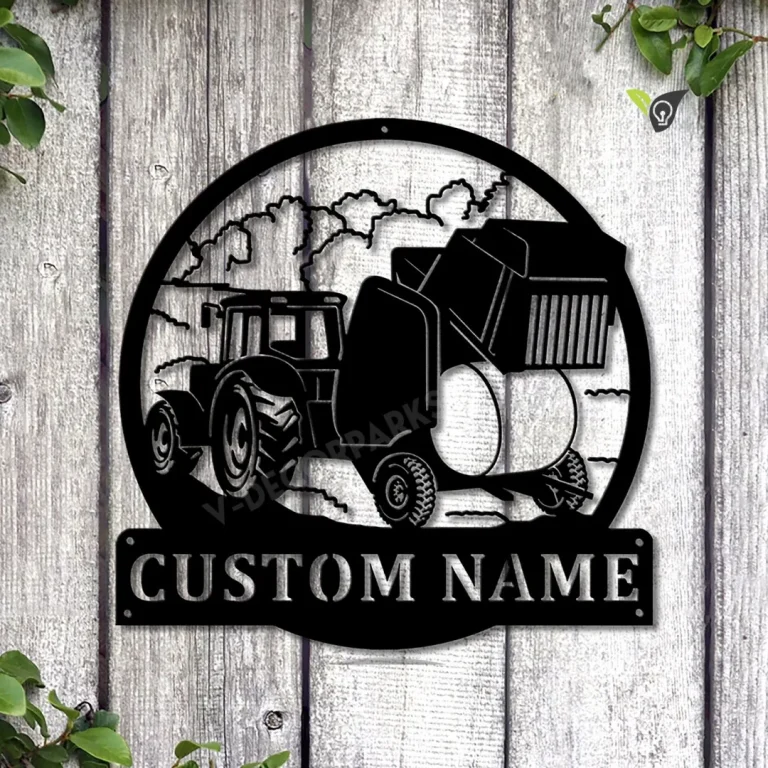 Personalized Farm Round Baler Metal Sign Art, Custom Farm Tractor Monogram Metal Sign, Farmer Gift, Decor Decoration