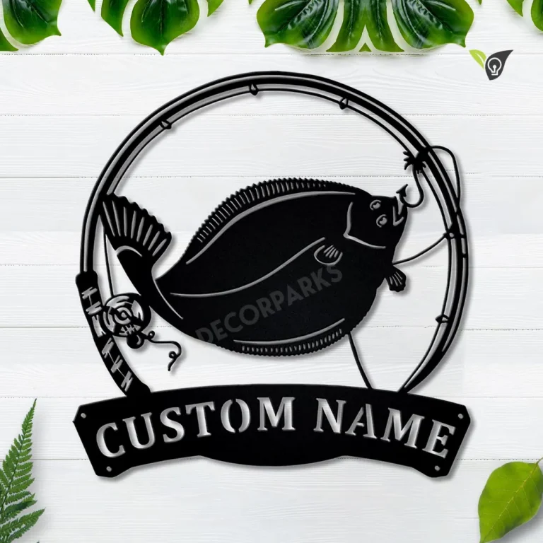 Personalized Flounder Fishing Fish Pole Metal Sign Art, Custom Flounder Fishing Metal Sign, Fishing Gift, Decor Decoration,birthday Gift