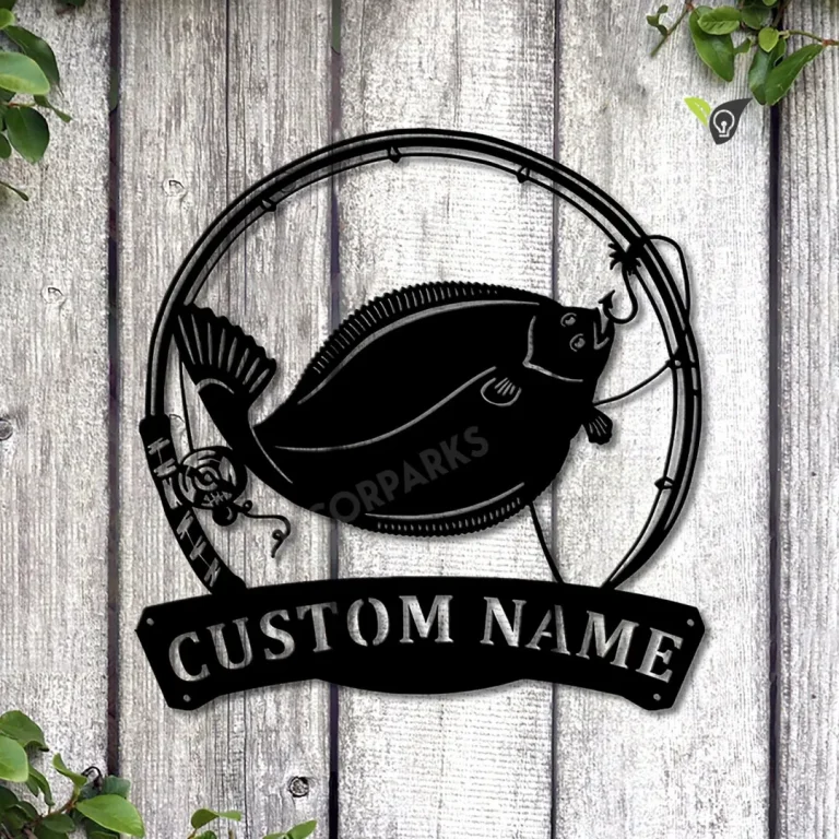 Personalized Flounder Fishing Fish Pole Metal Sign Art, Custom Flounder Fishing Metal Sign, Fishing Gift, Decor Decoration,birthday Gift