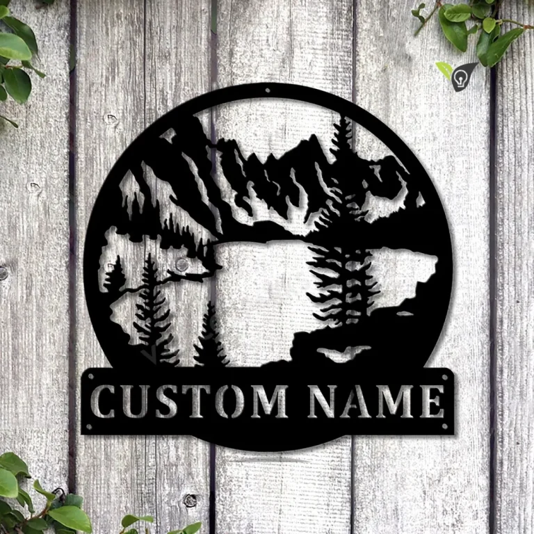 Personalized Mountain Lake Monogram Metal Sign Art, Custom Mountain Lake Metal Wall Art, Housewarming Outdoor Metal Sign