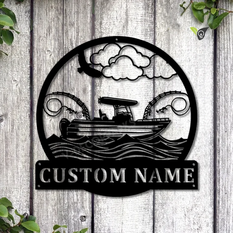 Personalized Fishing Boat Monogram Metal Sign Art, Custom Fishing Boat Metal Sign, Fishing Lover Sign Decoration For Living Room