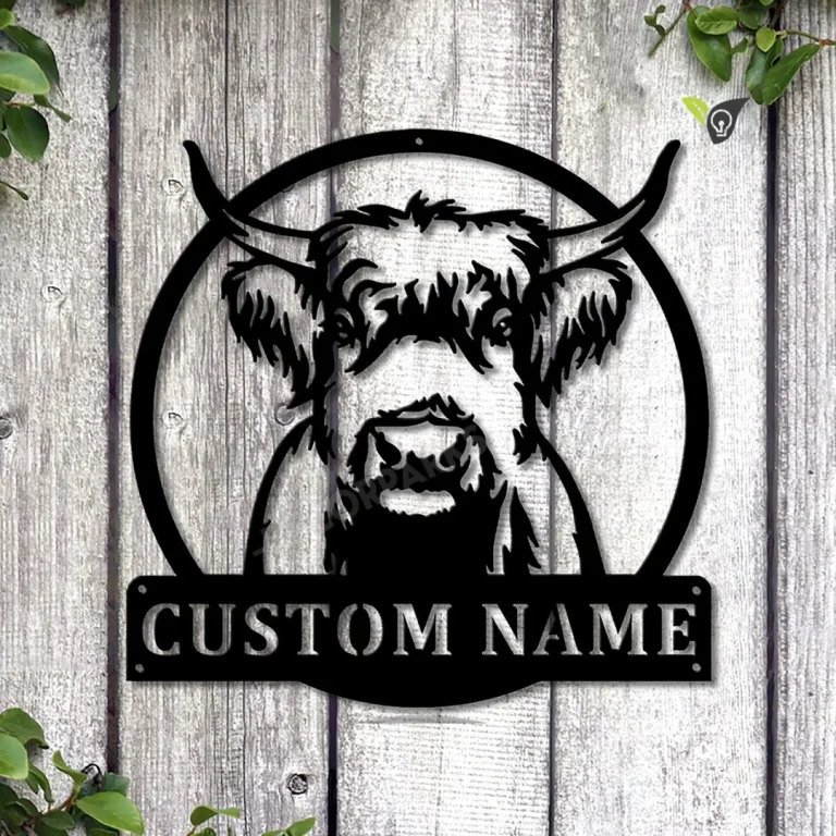 Personalized Highland Cow Monogram Metal Sign Art Custom Highland Cow Metal Sign, Cow Lover Farm Decoration For Living Room