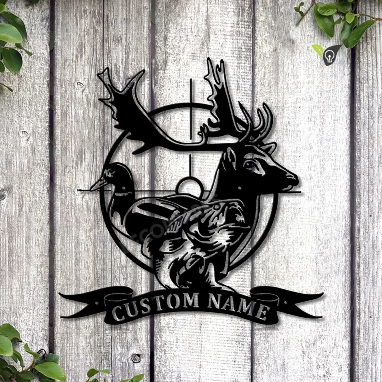 Personalized Deer Duck Fish Hunting Metal Sign Art, Metal Wall Art, Hunting Camp Sign, Hunting Housewarming Outdoor Metal Sign