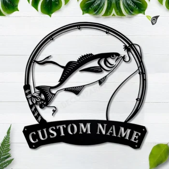 Personalized Butterfish Fishing Fish Pole Monogram Metal Sign Art, Butterfish Fishing Fish Metal Sign, Fishing Lover Sign Decoration