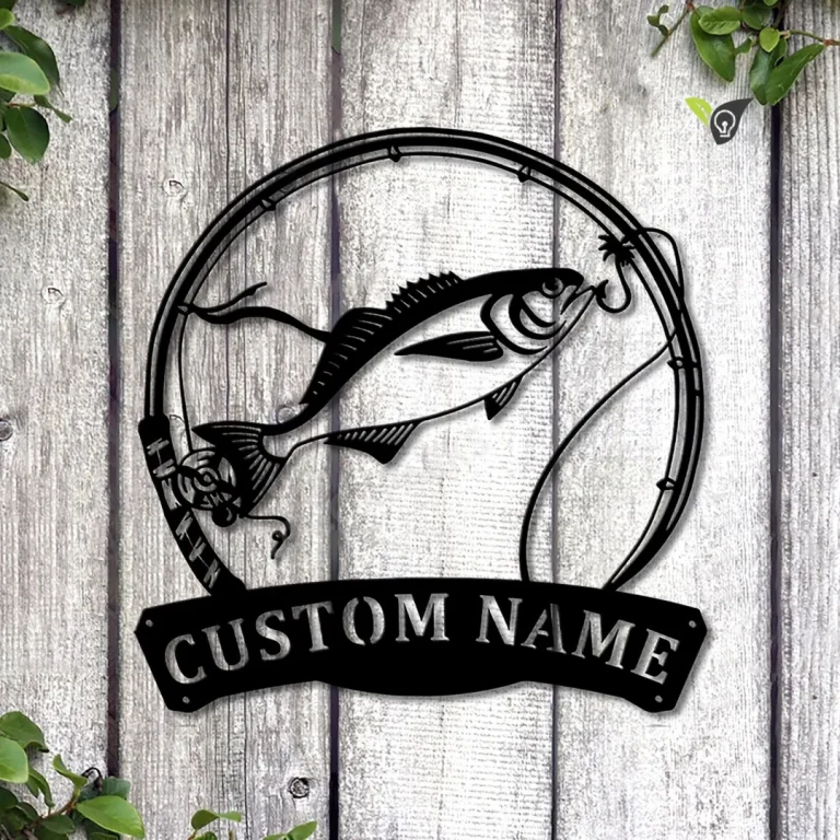 Personalized Butterfish Fishing Fish Pole Monogram Metal Sign Art, Butterfish Fishing Fish Metal Sign, Fishing Lover Sign Decoration