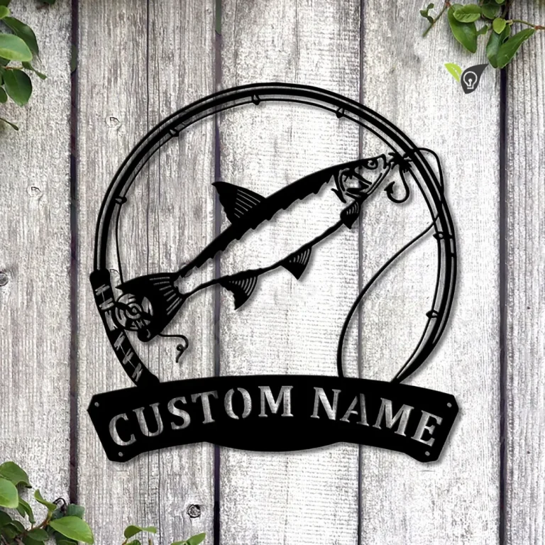 Personalized Asp Fishing Fish Pole Monogram Metal Sign Art, Asp Fishing Fish Metal Sign, Fishing Lover Sign Decoration For Living Room