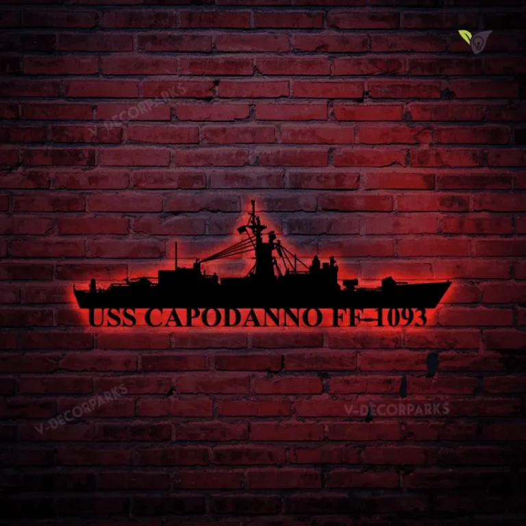 Uss Capodanno Ff-1093 Navy Ship Metal Art, Navy Ships Silhouette Metal Gift For Navy Veteran, Custom Us Navy Ship Metal Sign With Led Lights