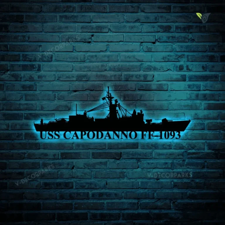 Uss Capodanno Ff-1093 Navy Ship Metal Art, Navy Ships Silhouette Metal Gift For Navy Veteran, Custom Us Navy Ship Metal Sign With Led Lights