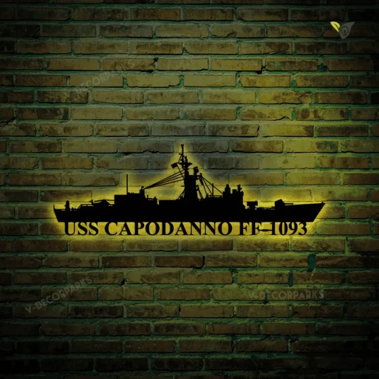 Uss Capodanno Ff-1093 Navy Ship Metal Art, Navy Ships Silhouette Metal Gift For Navy Veteran, Custom Us Navy Ship Metal Sign With Led Lights