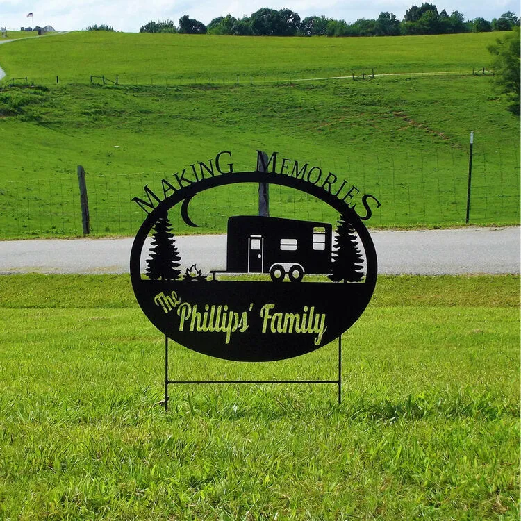 Making_Memories_Camping_Sign_df0b8348-e056-4834-9b6a-7bed384dd25d.webp Camping Memories Custom Name Metal Sign, Personalized Name Cut Metal Sign Wall Hanging Decor