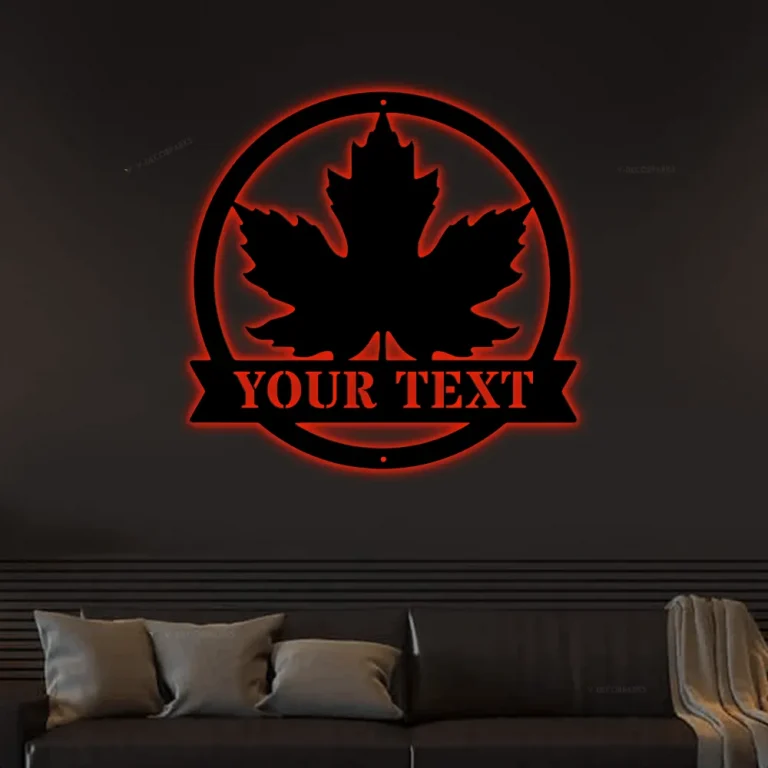 Maple Leaf Metal Sign With Led Lights, Canada Metal Sign, Personalized Home Decor, Maple Leaf Monogram Sign, Family Address Sign, Family Sign