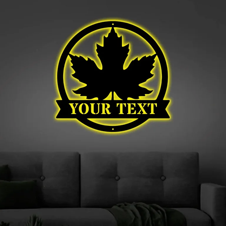 Maple Leaf Metal Sign With Led Lights, Canada Metal Sign, Personalized Home Decor, Maple Leaf Monogram Sign, Family Address Sign, Family Sign