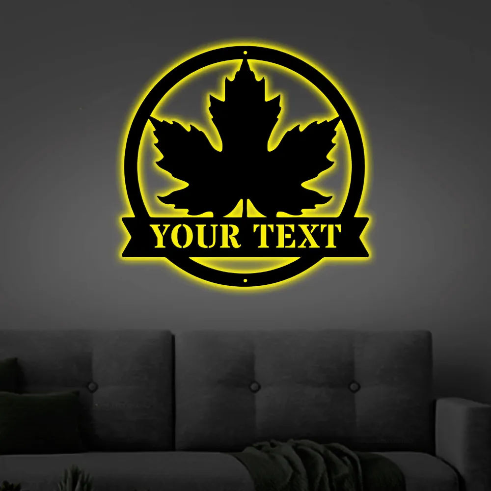 Maple Leaf Metal Sign With Led Lights, Canada Metal Sign, Personalized Home Decor, Maple Leaf Monogram Sign, Family Address Sign, Family Sign