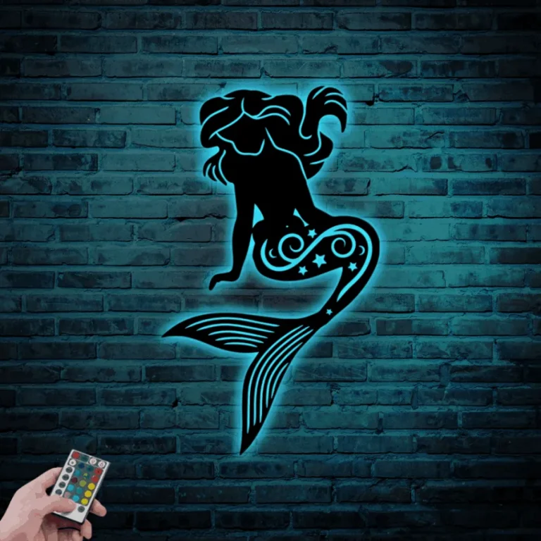 Mermaid Sign With Led Lights, Mermaid Metal Sign, Mermaid Wall Art, Girls Room Metal Sign, Girls Room Mermaid Sign, Mermaid Nursery Wall Art