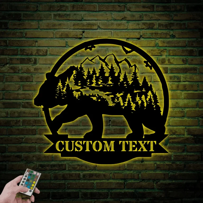 Metal Bear With Led Lights, Wall Art Metal Rustic Forest Wall Decor Metal Bear Wilderness Wall Art Metal Forest Decor For Living Room Indoor Decoration