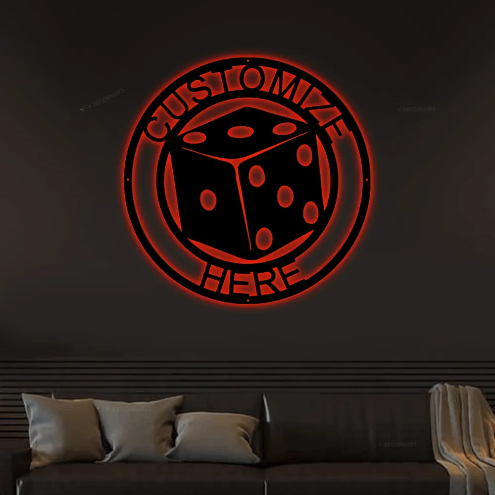 Metal Dice Sign With Led Lights, Game Room Decor, Wall Art, Dice, Dice Set, Dice Set Metal, Metal Art, Aces, Pair Of Aces, Aces Dice