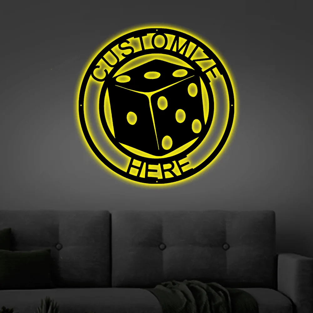 Metal Dice Sign With Led Lights, Game Room Decor, Wall Art, Dice, Dice Set, Dice Set Metal, Metal Art, Aces, Pair Of Aces, Aces Dice