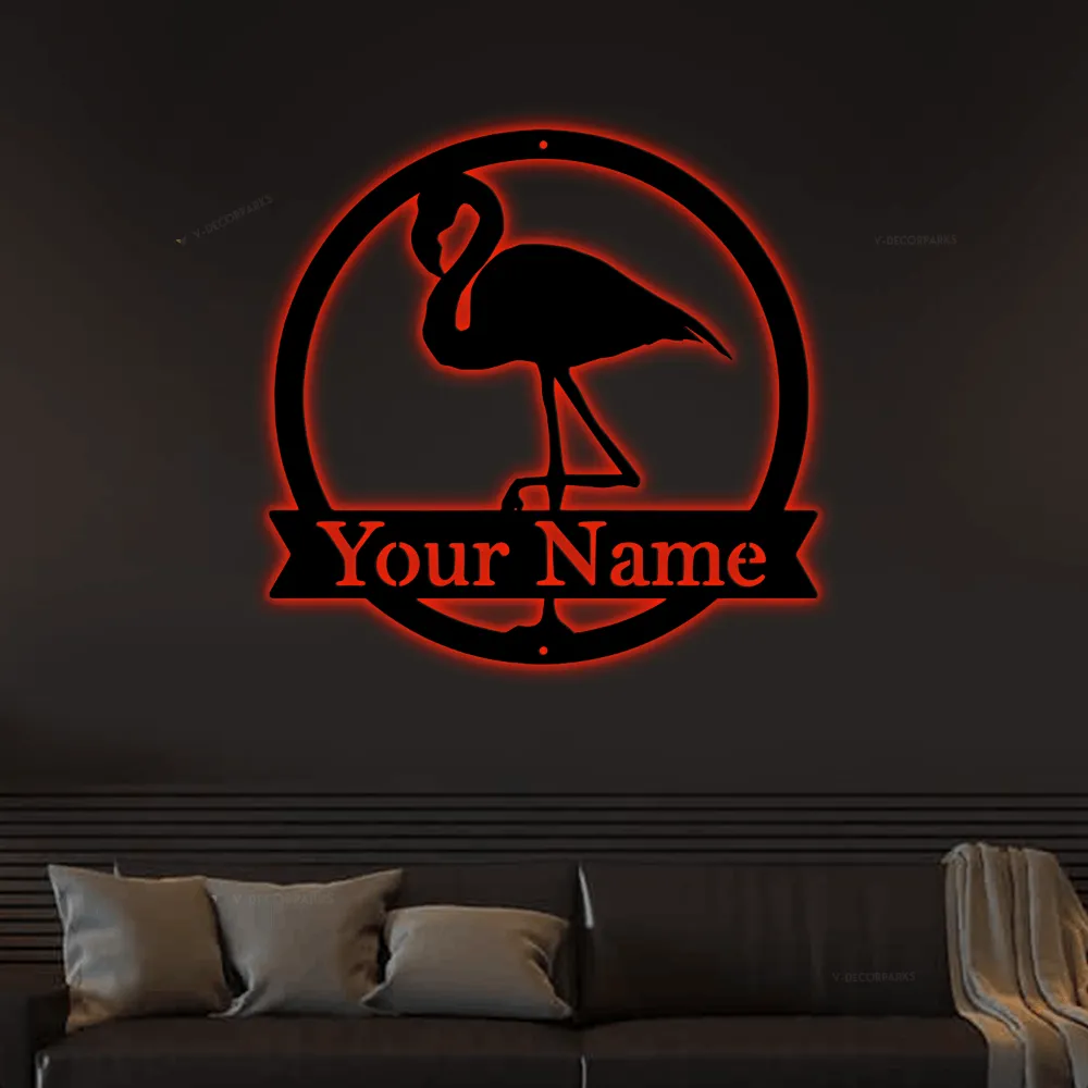 Metal Flamingo Sign With Led Lights, Bird Decor, Metal Sign, Metal Sign, Flamingo, Yard Signs, Bird Decor, Animal Art Metal Sign, Last Name Sign