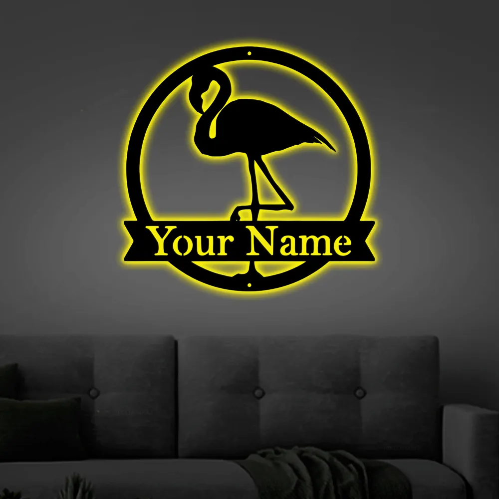 Metal Flamingo Sign With Led Lights, Bird Decor, Metal Sign, Metal Sign, Flamingo, Yard Signs, Bird Decor, Animal Art Metal Sign, Last Name Sign