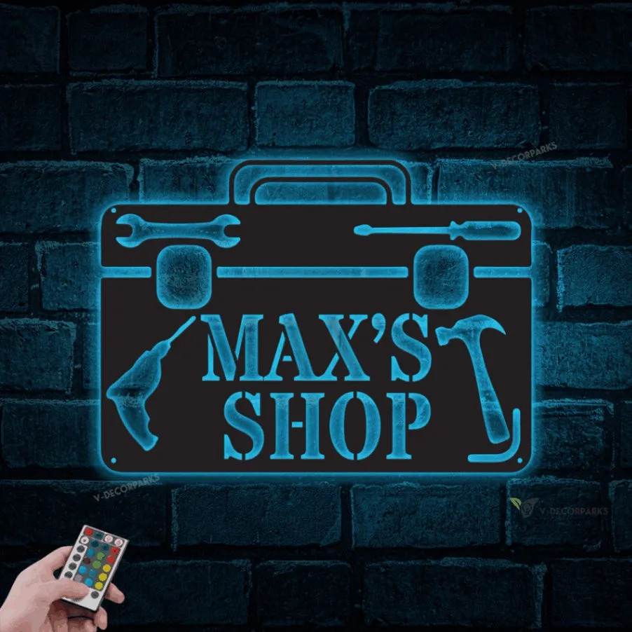 Metal Garage Sign With Led Lights, Personalized Workshop Metal Sign, Metal Workshop Sign, Custom Workshop Sign, Fathers Day Gift,dad's Workshop Sign
