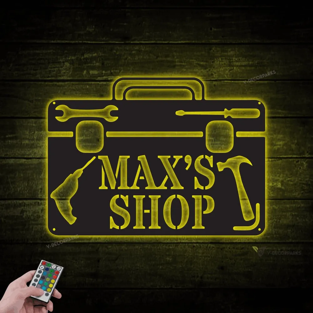 Metal Garage Sign With Led Lights, Personalized Workshop Metal Sign, Metal Workshop Sign, Custom Workshop Sign, Fathers Day Gift,dad's Workshop Sign