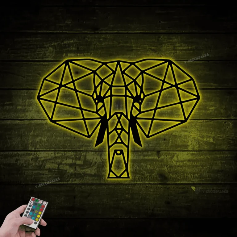 Metal Geometric Elephant Sign With Led Lights, Metal Elephant Sign, Geometric Animal Sign, Animal Sign, Elephant Sign, Safari Animal Sign