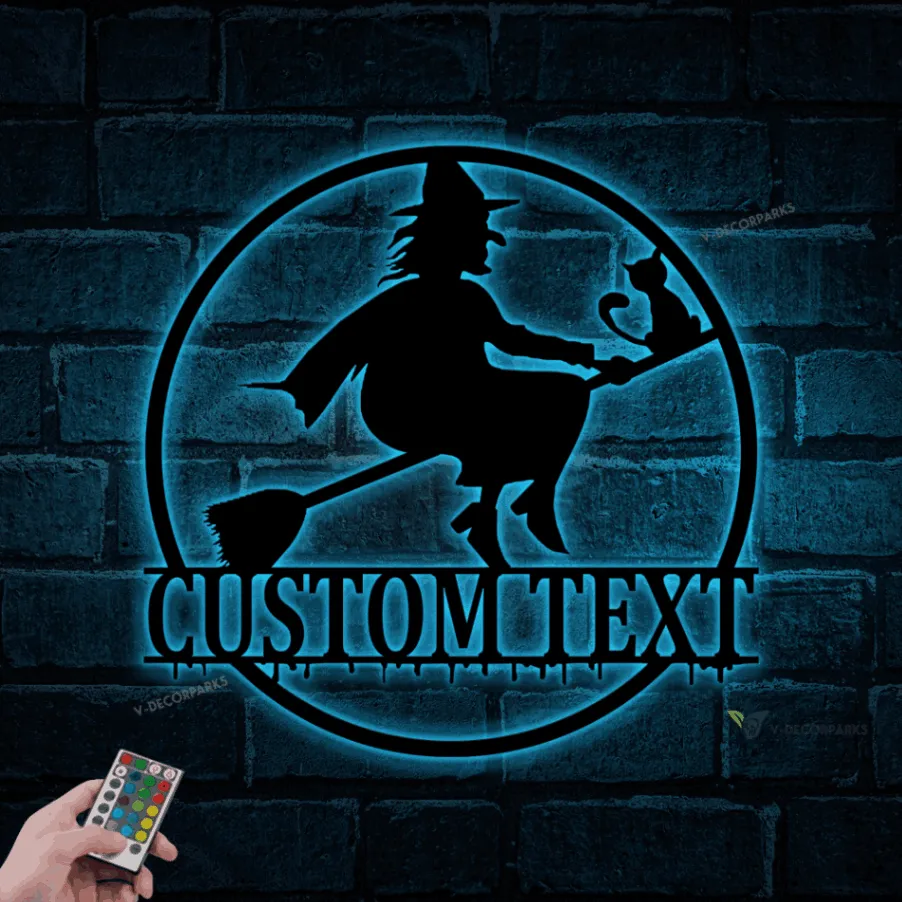 Metal Halloween Sign Led Lights, Halloween Sign, Halloween Decor, Personalized Halloween Sign, Happy Halloween Sign, Family Name Sign, Witch Sign